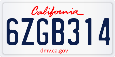 CA license plate 6ZGB314