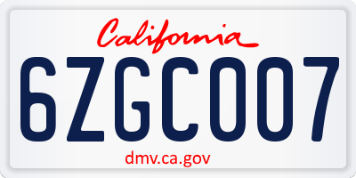 CA license plate 6ZGC007