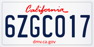 CA license plate 6ZGC017