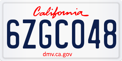CA license plate 6ZGC048