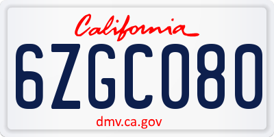 CA license plate 6ZGC080