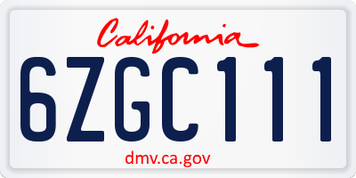 CA license plate 6ZGC111