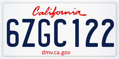 CA license plate 6ZGC122