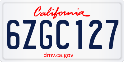 CA license plate 6ZGC127