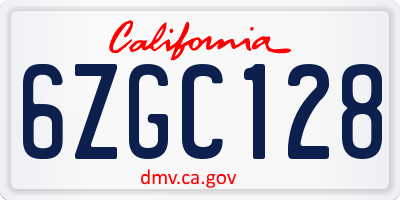 CA license plate 6ZGC128
