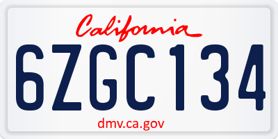 CA license plate 6ZGC134
