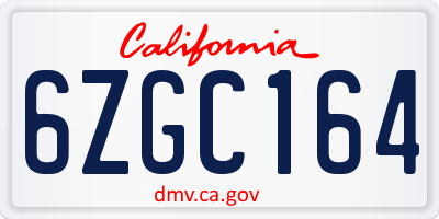 CA license plate 6ZGC164