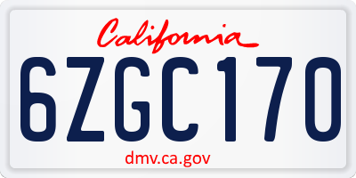 CA license plate 6ZGC170