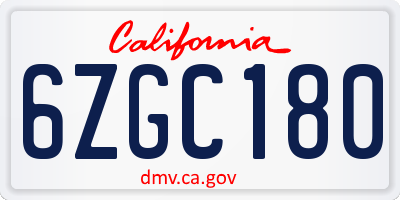 CA license plate 6ZGC180