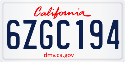 CA license plate 6ZGC194