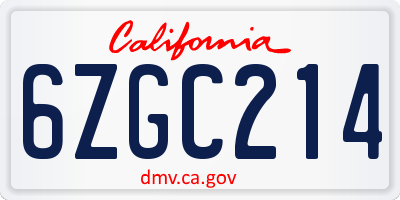 CA license plate 6ZGC214
