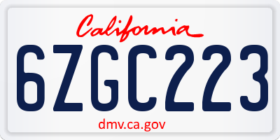 CA license plate 6ZGC223