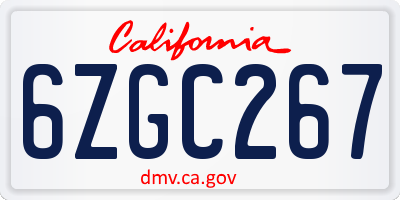 CA license plate 6ZGC267