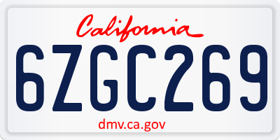 CA license plate 6ZGC269