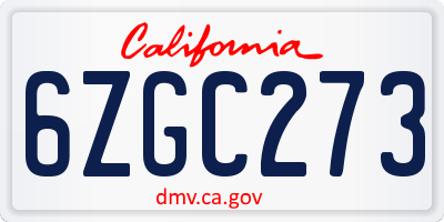 CA license plate 6ZGC273