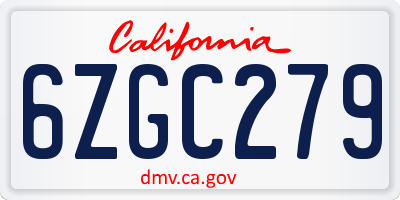 CA license plate 6ZGC279