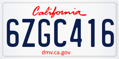 CA license plate 6ZGC416