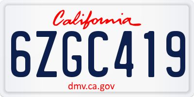 CA license plate 6ZGC419