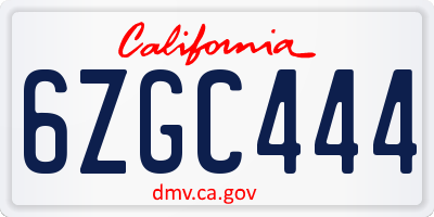 CA license plate 6ZGC444