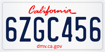 CA license plate 6ZGC456