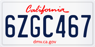 CA license plate 6ZGC467