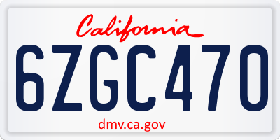 CA license plate 6ZGC470