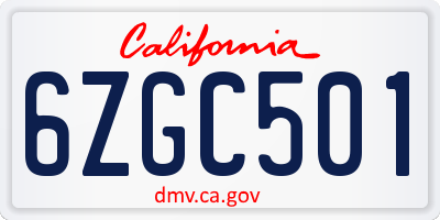 CA license plate 6ZGC501