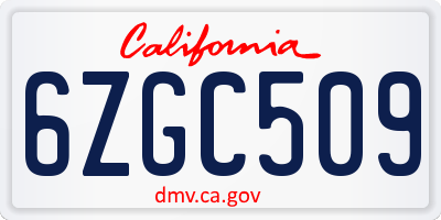 CA license plate 6ZGC509