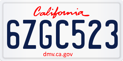 CA license plate 6ZGC523