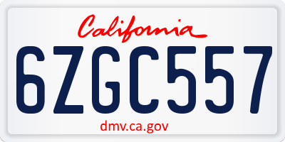 CA license plate 6ZGC557