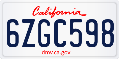 CA license plate 6ZGC598
