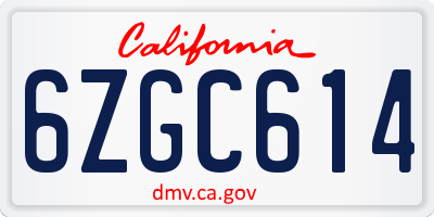 CA license plate 6ZGC614