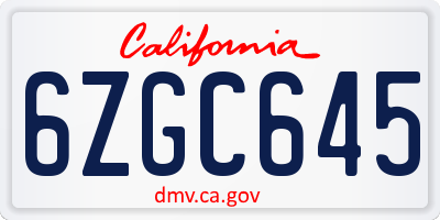 CA license plate 6ZGC645
