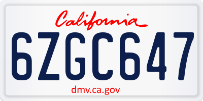 CA license plate 6ZGC647