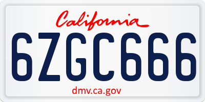 CA license plate 6ZGC666