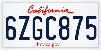 CA license plate 6ZGC875