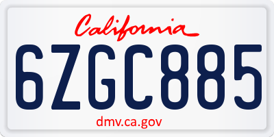 CA license plate 6ZGC885