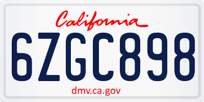 CA license plate 6ZGC898
