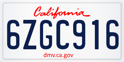 CA license plate 6ZGC916