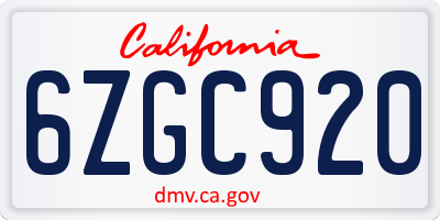 CA license plate 6ZGC920