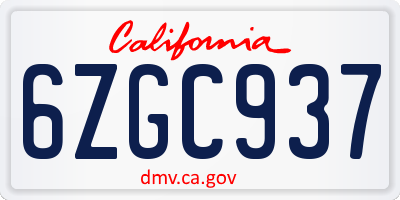 CA license plate 6ZGC937