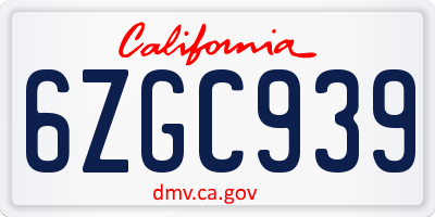 CA license plate 6ZGC939