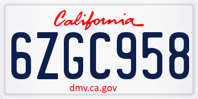 CA license plate 6ZGC958