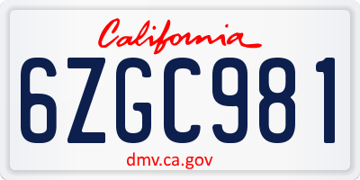 CA license plate 6ZGC981