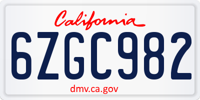CA license plate 6ZGC982