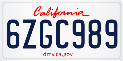 CA license plate 6ZGC989