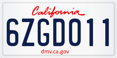 CA license plate 6ZGD011