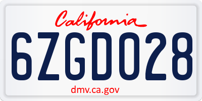 CA license plate 6ZGD028