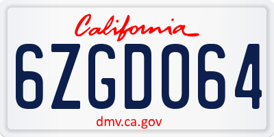 CA license plate 6ZGD064