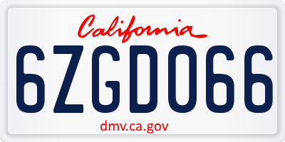 CA license plate 6ZGD066
